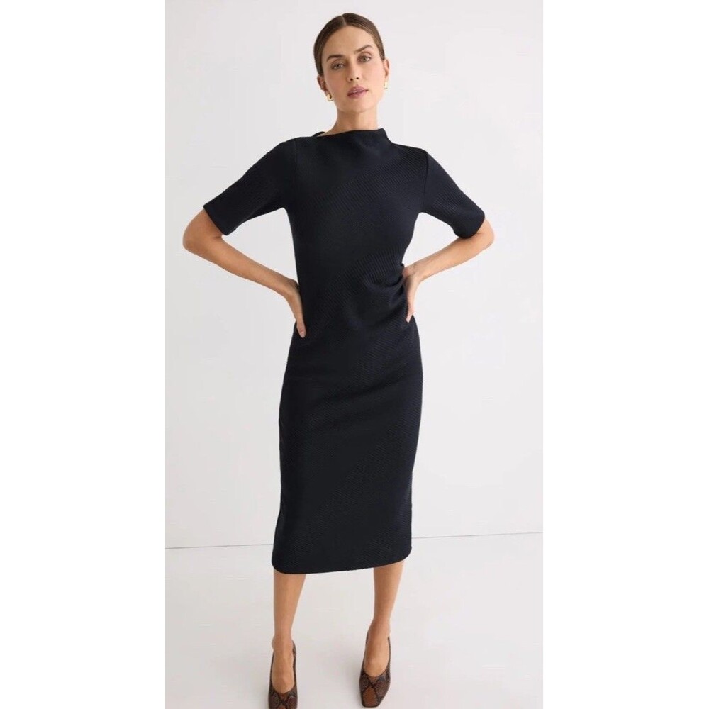 Modern Citizen Evie Ribbed-Knit Jersey Navy Midi Dress Large NWOT Minimalist